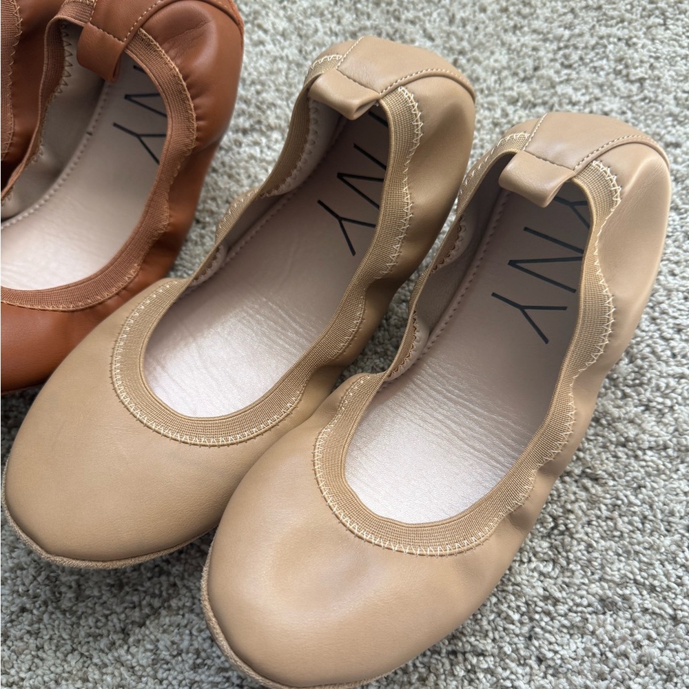 Set of 2 Yosi Samra Samara Vegan Leather Foldable Ballet Flat Tan + Nude Size 10